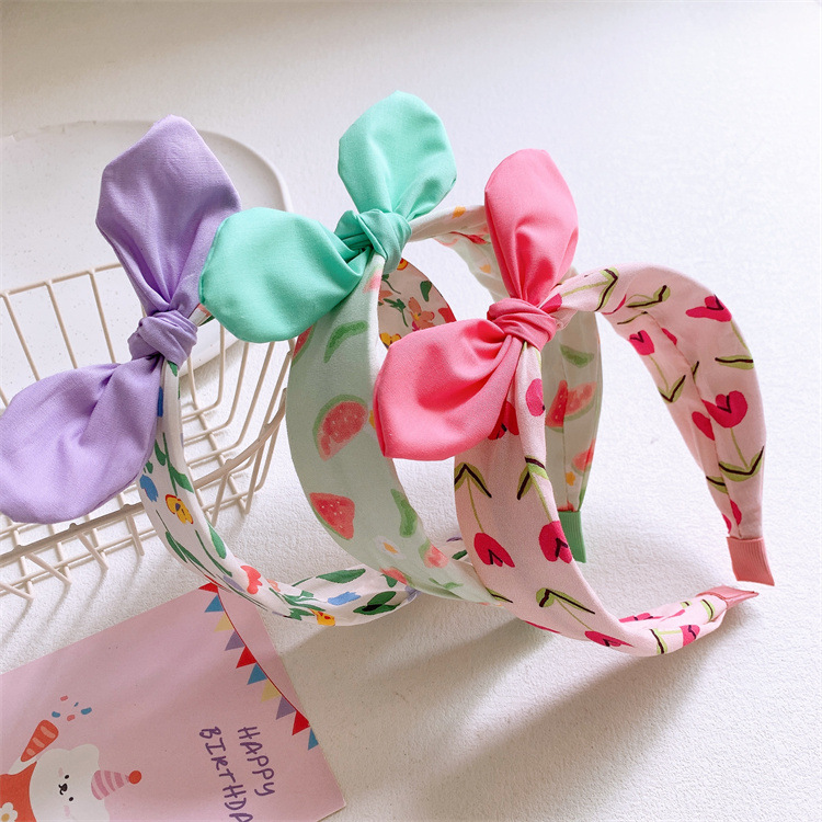 新款兒童布藝花朵寬邊發箍甜美少女蝴蝶結頭箍親子款外出發卡頭飾