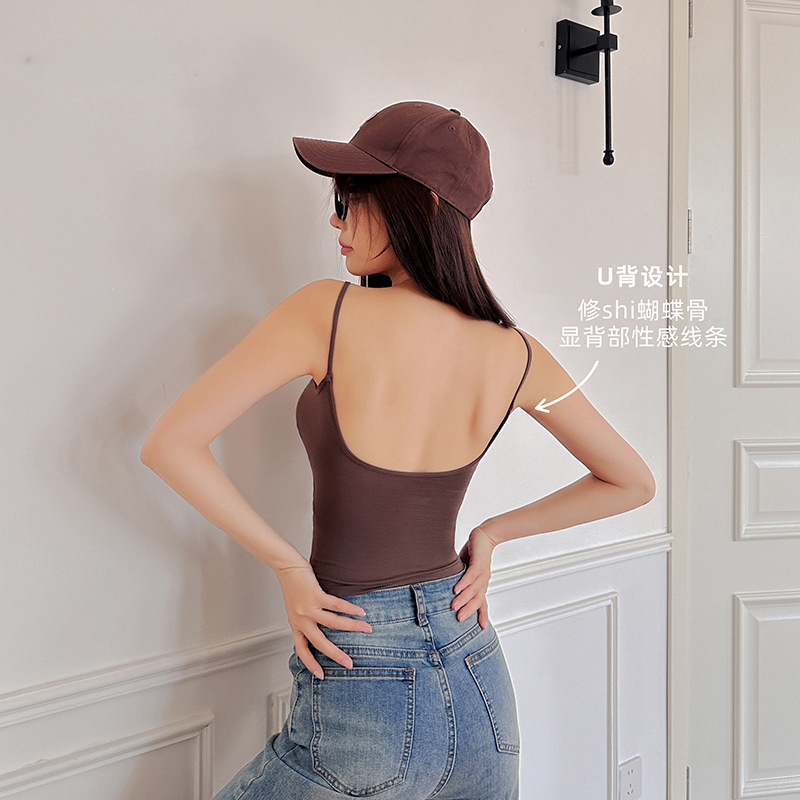 Yabi Large Backless Thin Waist Chest-Showing Large Thin Shoulder Strap Camisole Women's European and American Style Belt Chest Pad Inner Wearing Outer Wearing Yabi Large Backless Thin Waist Chest-Showing Large Thin Shoulder Strap Camisole Women's European and American Style Belt Chest Pad Inner Wearing Outer Wearing