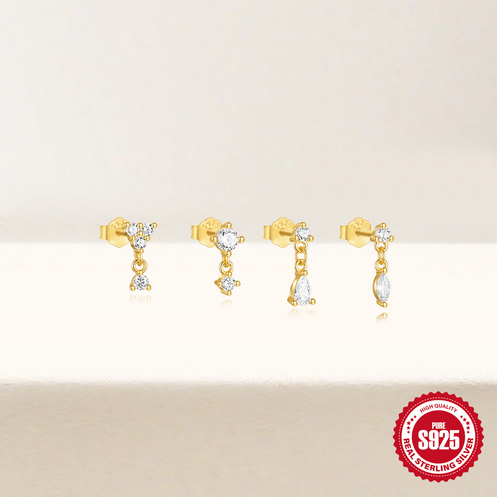 Conjunto de pendientes de diamantes con flecos geométricos clásicos simples de estilo ins simple de plata esterlina s925 transfronteriza europea y americana