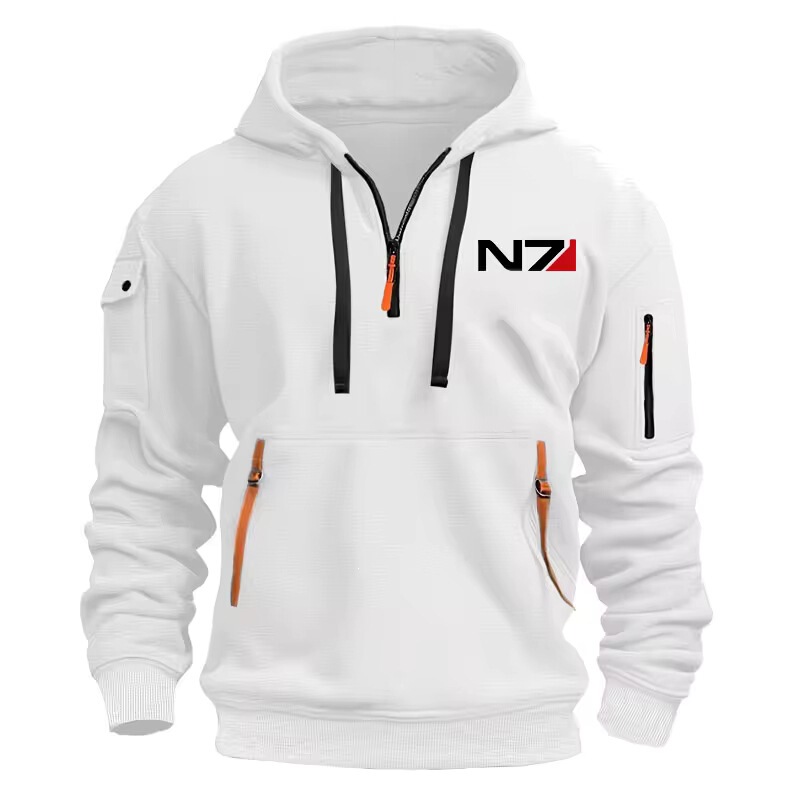N7 Mass Effect Half-Zip Oversized Hoodie Men's Loose Anime Hooded Sweatshirt Women's Printed Wool N7 Mass Effect Half-Zip Oversized Hoodie Men's Loose Anime Hooded Sweatshirt Women's Printed Wool