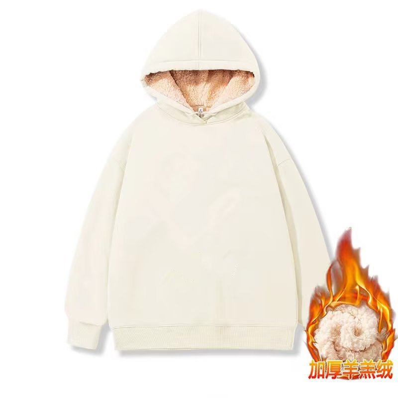 Suéter con capucha forrado de lana de los hombres engrosada caliente suelta estudiante con capucha suéter de los hombres marca de moda ins abrigo de lana de cordero
