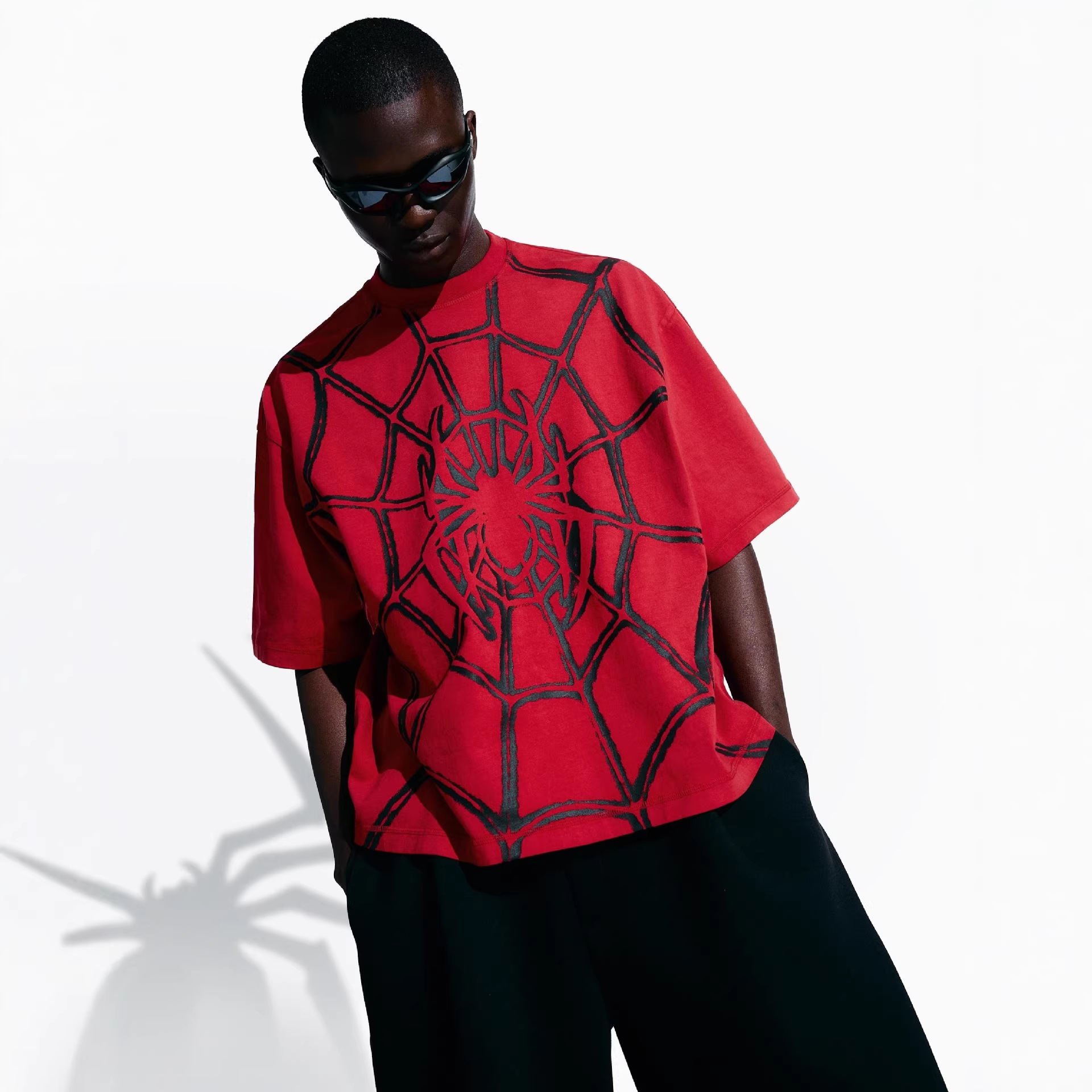Cross-Border Summer Classic Round Neck Short-Sleeved Fashionable Loose T-Shirt 2026 American Style Spider Print Men's T-Shirt Wholesale