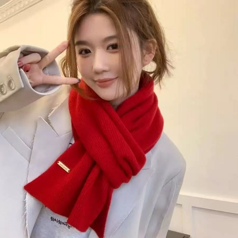 秋冬季新款潮流纯色百搭围巾针织毛线韩系时尚保暖百搭纯色针织款