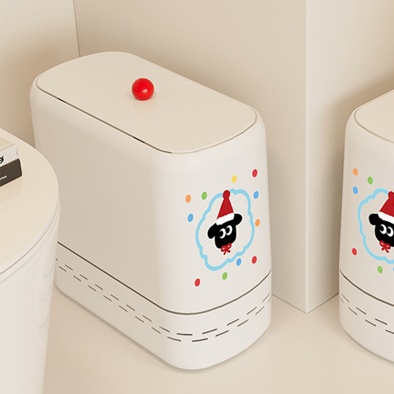 Bathroom Trash Can for Narrow Gaps, High-End Household Toilet Rectangular Self-Adhesive Trash Bin, Non-Dirty Hands, with Lid, Odor-Proof