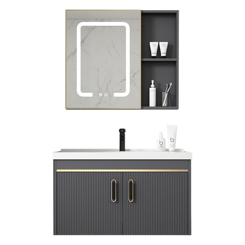 Gabinete de baño de aluminio espacio combinación baño minimalista moderno integrado lavabo de cerámica Placa de roca lavabo balcón lavabo