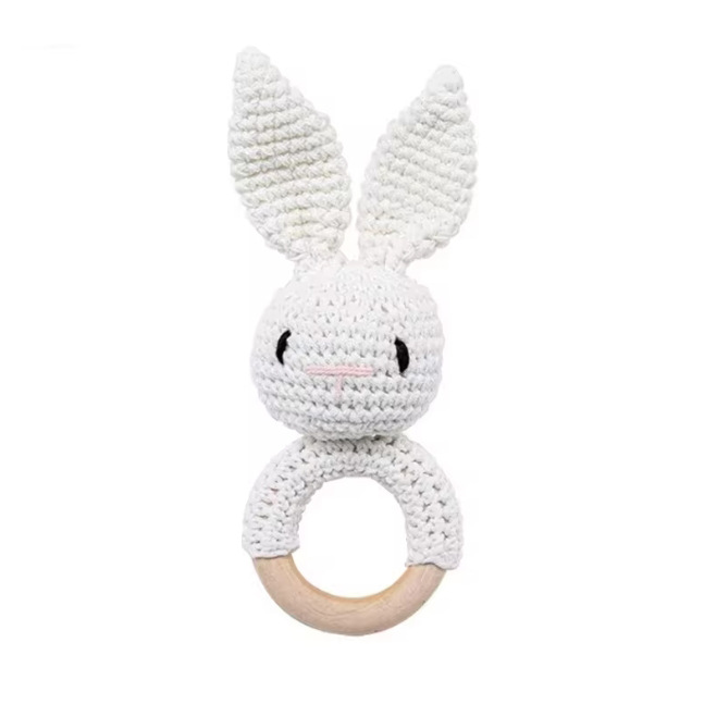 Bebé crochet jingle madera ganchillo hecho a mano conejito sonajero juguete sonajero bebé juguete Baoan