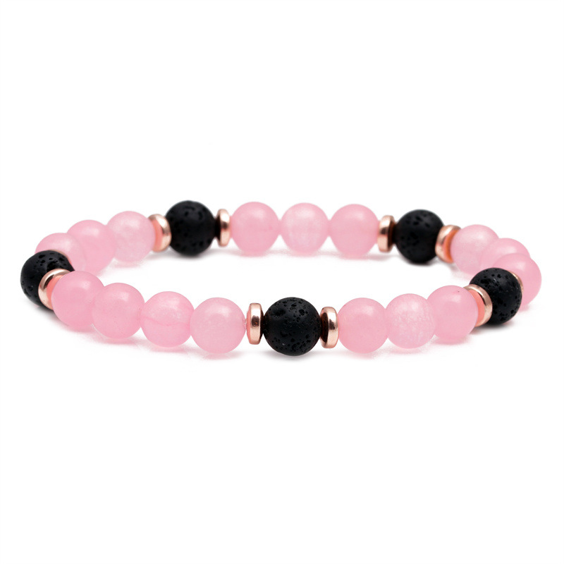 Pulsera de cuentas de piedra volcánica europea y americana transfronteriza pulsera de piedra lunar Rosa OPAL pulsera de hombres y mujeres