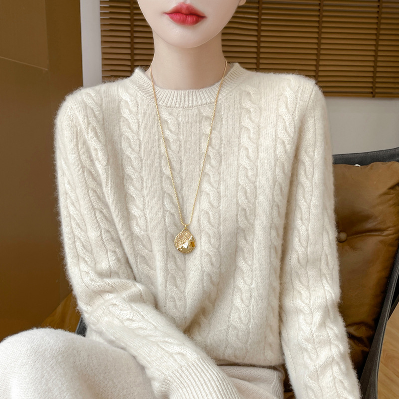 Suéter de lana pura suave suéter de cuello redondo de mujer torcedor otoño invierno alta sensación interior engrosado suelto jersey de punto nuevo