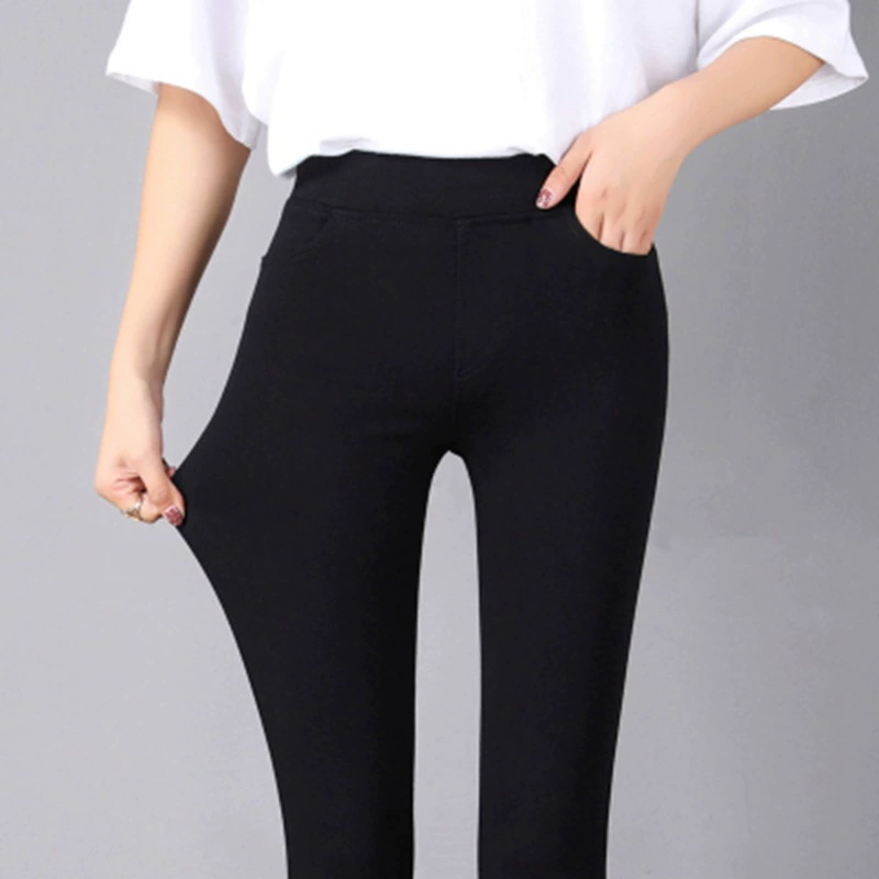 Черные л leggings, тонкие эластичные брюки, высокая талия, облегающие