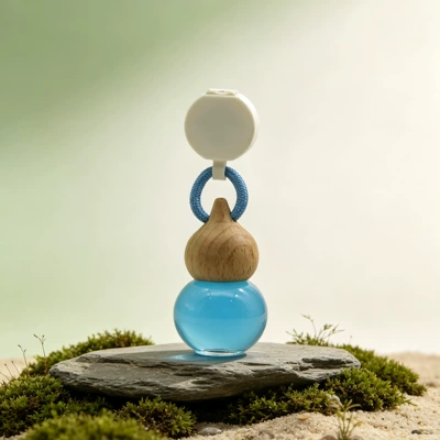 Car hanging gourd-shaped glass bottle, eliminates odors inside - blue-perfume-ocean-scent-pull-tab-gourd-pendant