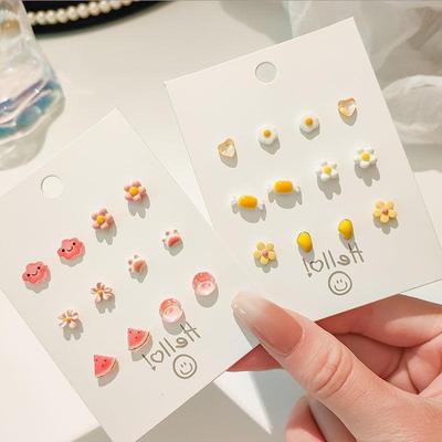 Earrings small fragrance 925 Silver needle ceramics Ear Studs suit Small lovely ins Bone nail temperament student Concise