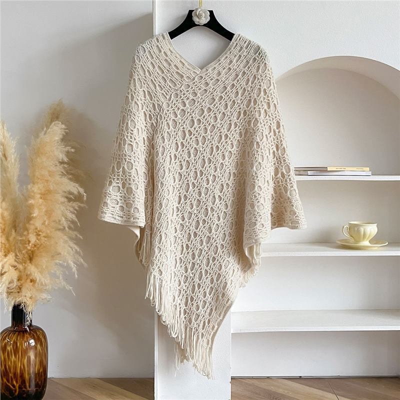 Spring, Autumn and Winter New Trendy Su Cloak Shawl Sweater Jacket Women's Pullover Loose Hollow Bat Shirt Sweater