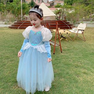 Girls 2024 Spring and Summer Ins Style Frozen Elsa Princess Sleeves Children's Accessories Matching Dress Sleeves