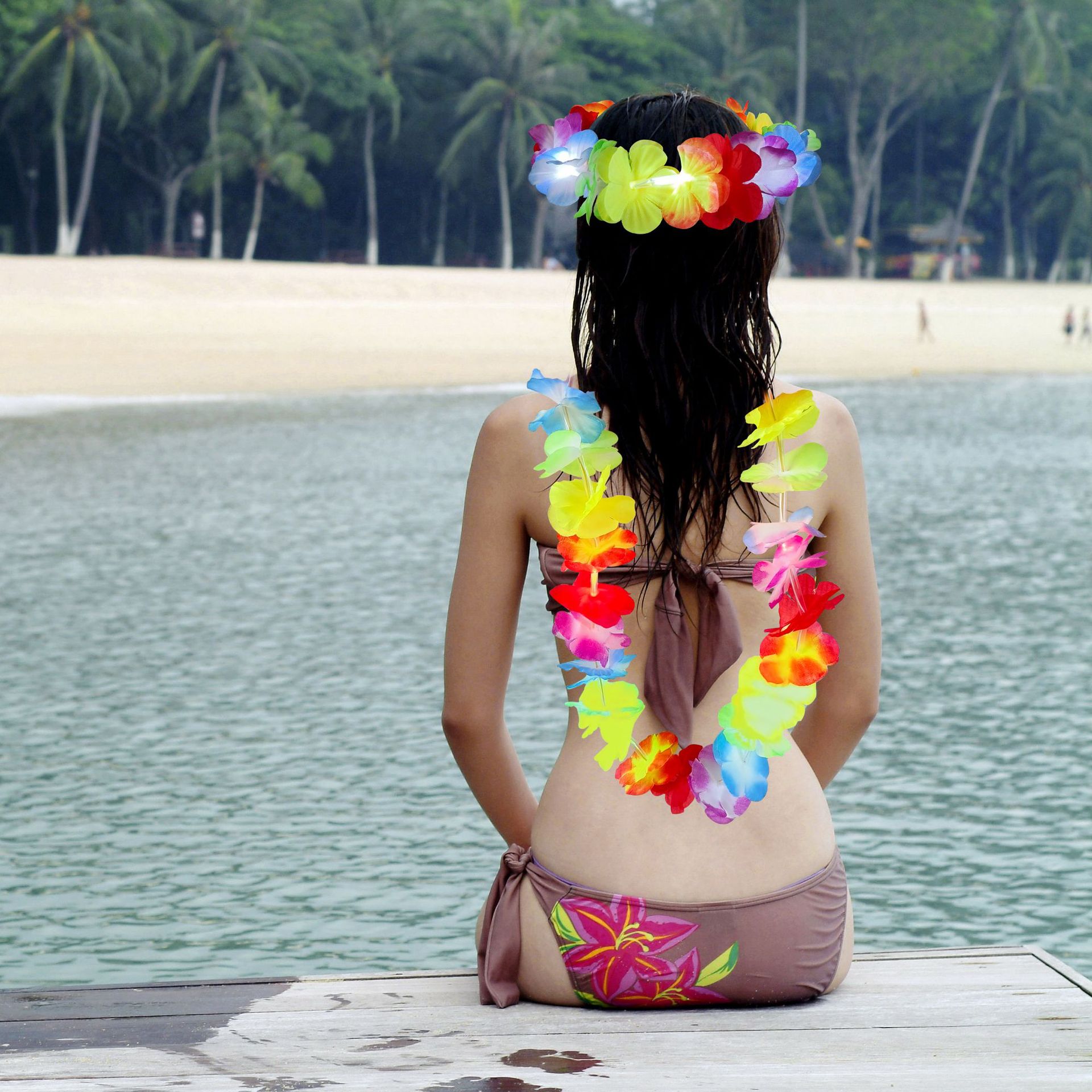 Hawaiano transfronterizo hula party LED iluminado gran guirlanda de vestir accesorios de eventos festivos collar de pétalos