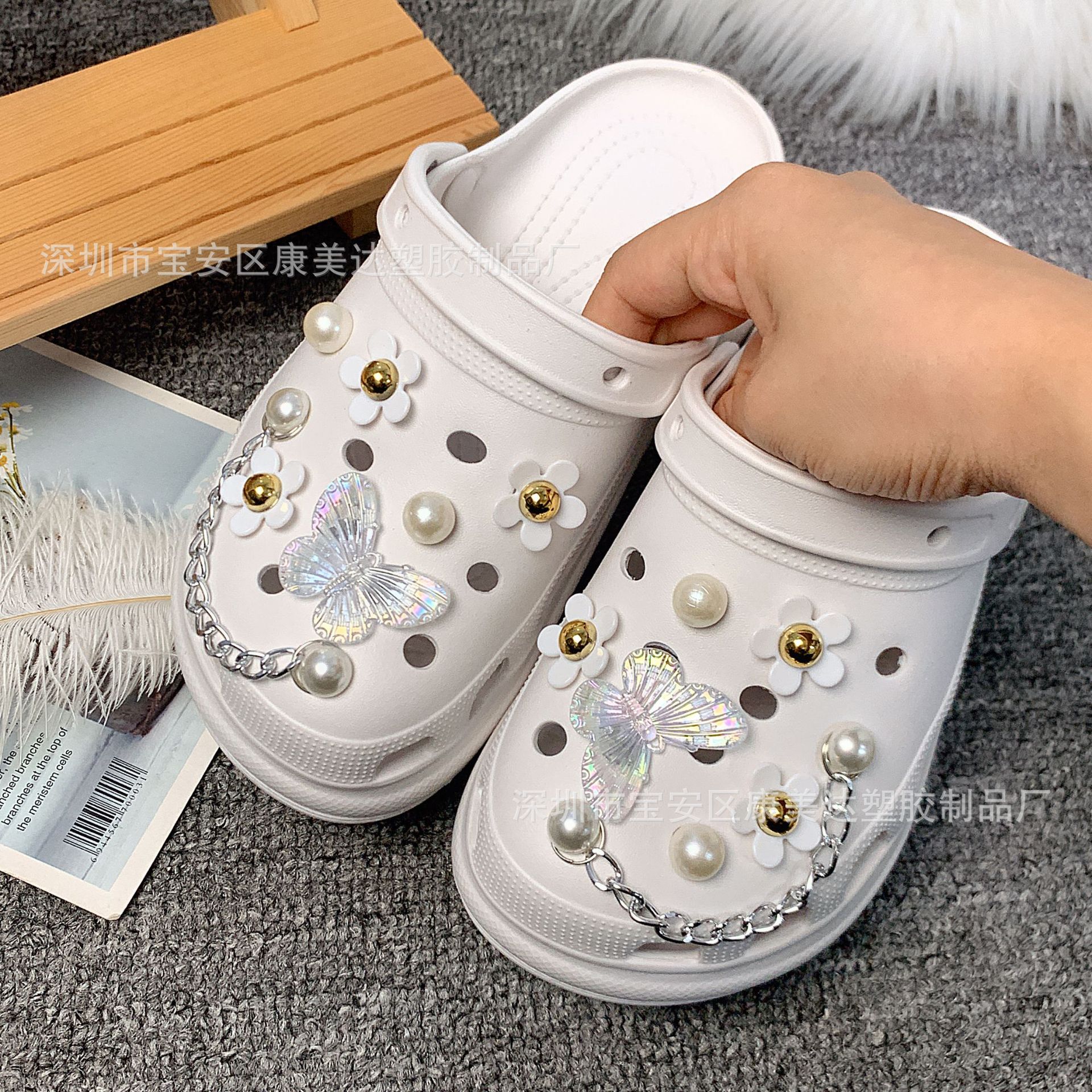 K142-white 꽃 투명 나비 세트 (신발 없음)