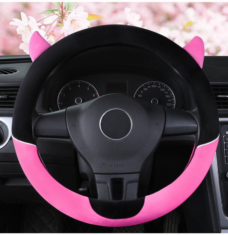 New Cartoon Little Devil Car Steering Wheel Cover Men's and Women's Cute Short Plush Fashion Car Handicap Cover Autumn and Winter