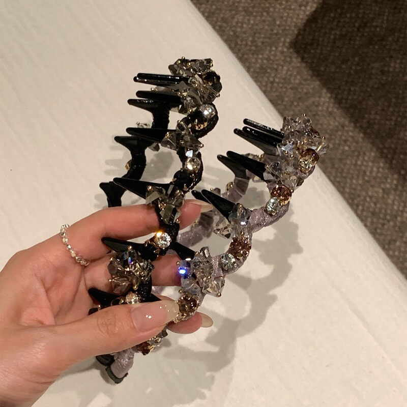 贵女范儿 轻奢重工水钻波浪发箍女高级感带齿防滑高颅顶头箍发卡|undefined