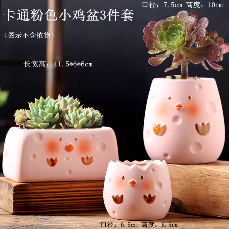 Macetas de cerámica para suculentas con diseño de animales de dibujos animados, pequeño tamaño, para estante de flores en casa, suministro al por mayor