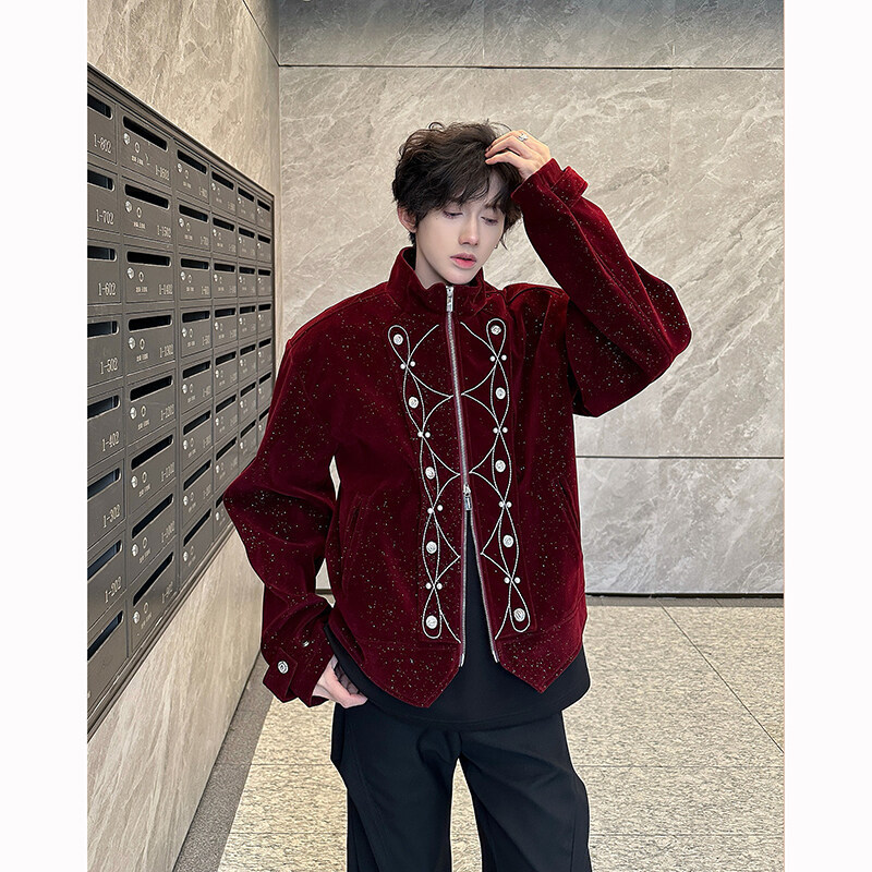 In Stock! 25 Gold Velvet Heavy Embroider Beading Palace Glitter Zipper Short Jacket Jk107-5158