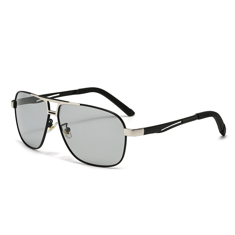 Photosensitive Color Changing Polarized Sunglasses Men's Classic Driving Fishing UV Protection Sunglasses Square Metal Glasses