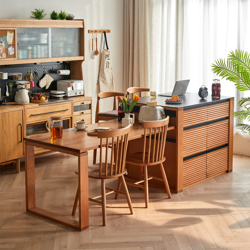 Factory Source Nordic Solid Wood Cherry Wood Island Counter Black Walnut Bar Counter Japanese Integrated Sideboard Kitchen Storage Cabinet