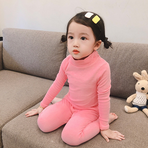 Category A boys' mid-collar pajamas set autumn and winter children's long-sleeved thick solid color children's and girls' brushed home furnishings