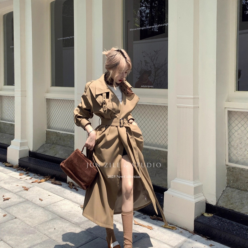 Long Windbreaker Tall Autumn Women's High-End Elegant British Style Loose Casual Over-The-Knee Coat Jacket Long Windbreaker Tall Autumn Women's High-End Elegant British Style Loose Casual Over-The-Knee Coat Jacket