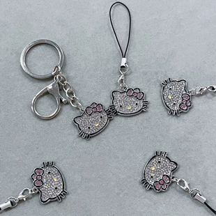 Keychain (Hello Kitty) cartoon backpack key accessory, 2-carat charm, 9×9×1 cm