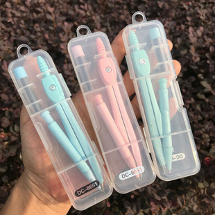 Candy color metal compasses suit examination stationery ruler primary school students first grade drawing tools compasses sixth grade