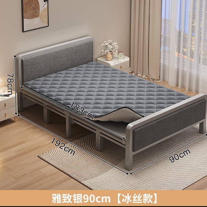Cama plegable Cama individual Adulto doméstico 1 metro 2 Cama simple Alquiler Dormitorio Refuerzo Cama de hierro de placa dura Cama doble