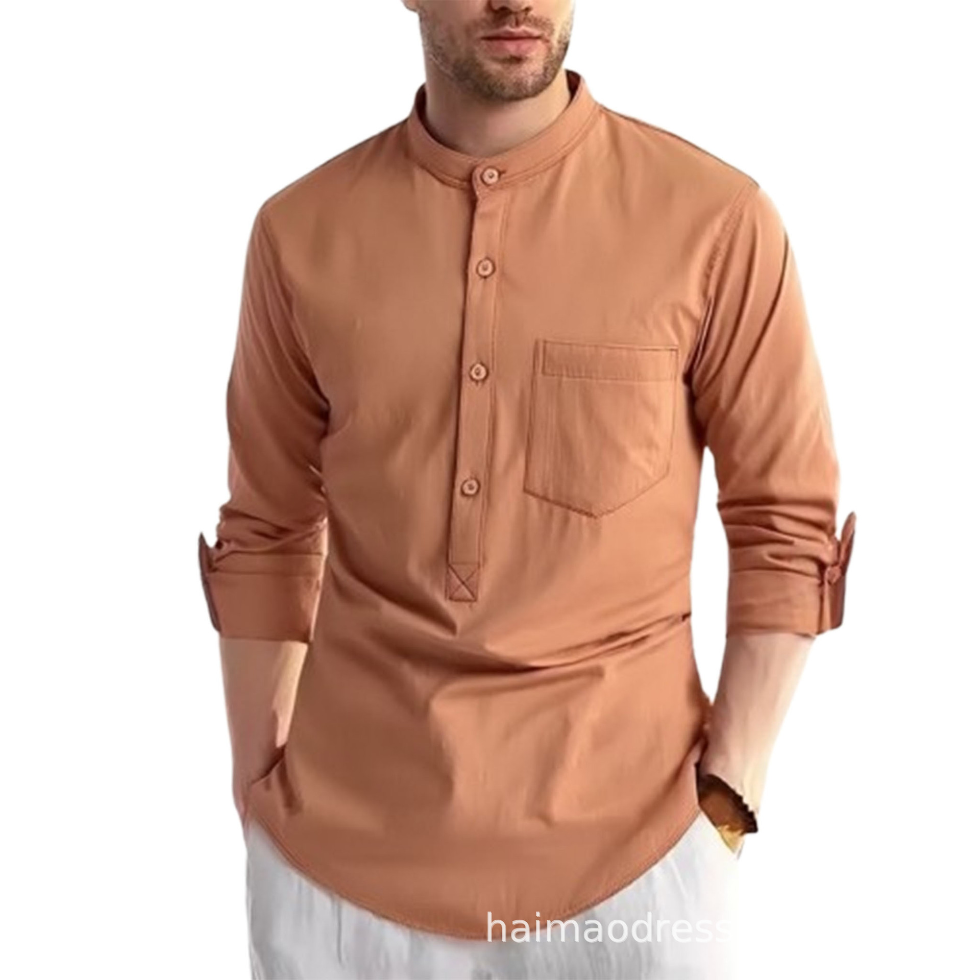 Camisa Henley de Manga Larga para Hombre, de Algodón Puro, Popular en Primavera y Verano 2026, Camisa Yiwu, Ropa Formal para Hombre, Tallas Grandes