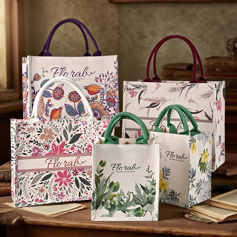 Bolsa de lona de gran capacidad personalizada logotipo floral bolsa de lona de chicas acompañante regalo lienzo bolsa de lona al por mayor transfronteriza