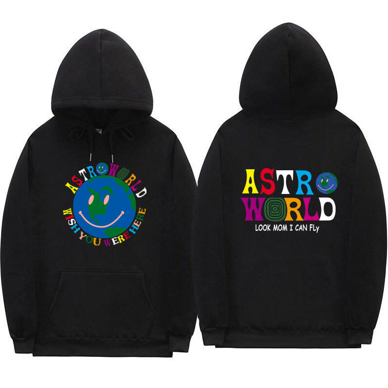 Cross-Border Travisscott Astroworld Hooded Sweatshirt Fashionable Unisex Smiling Earth Sweatshirt Jacket