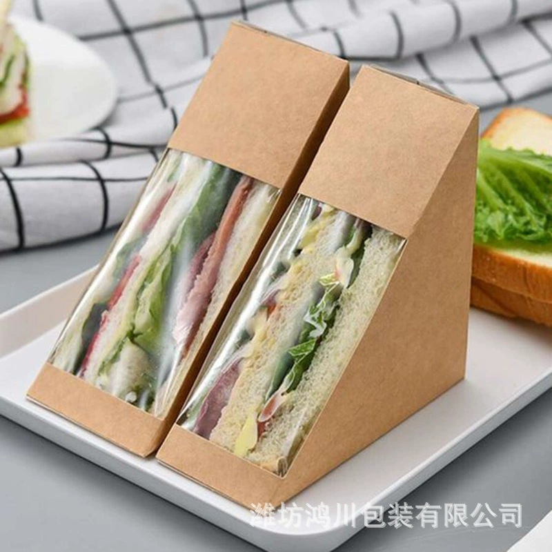 三角形烘焙包装盒三明治包装盒 透明开窗面包打包盒加工定制logo
