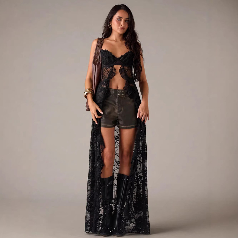 Amazon European and American Sexy Lace Backless See-Through Suspender Dress Music Festival Cover-Up 447