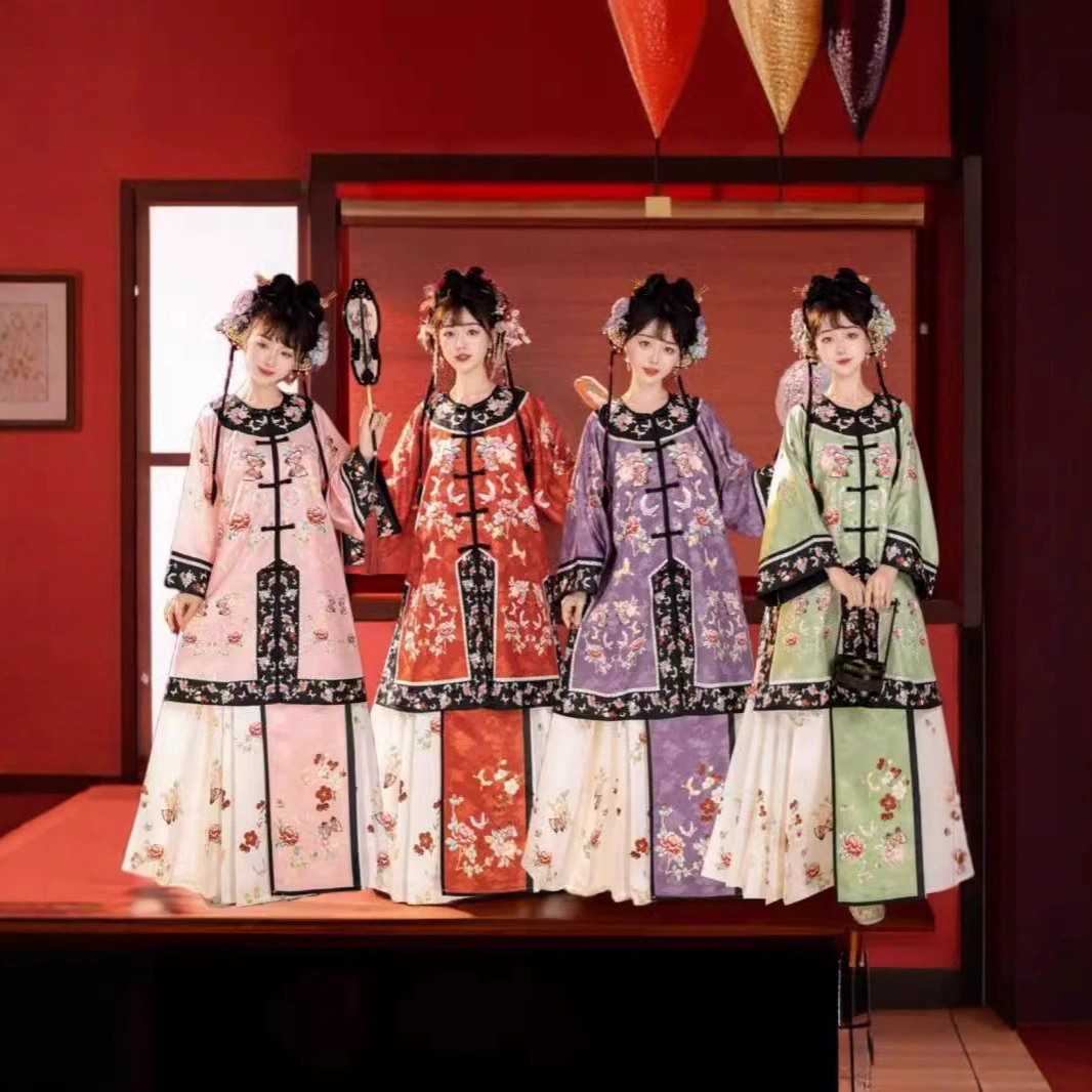 Новый клетчатый костюм [Благоприятный] Цин Хань женский кардиган национальный костюм с круглым вырезом