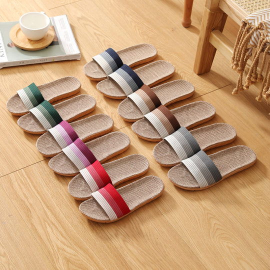 K8 gradient color men and women couple indoor home wooden floor linen basin bottom thickened spring and autumn cotton linen summer sandals