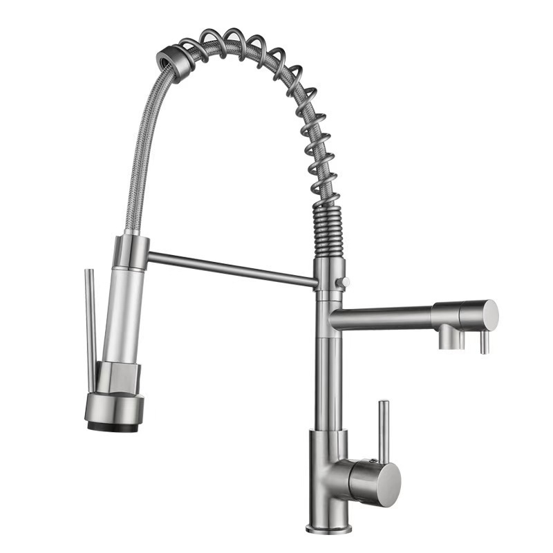 Grifos de cocina de acero inoxidable grifos de primavera transfronterizos para la cocina mayorista lavabo doble función grifos de agua caliente y fría
