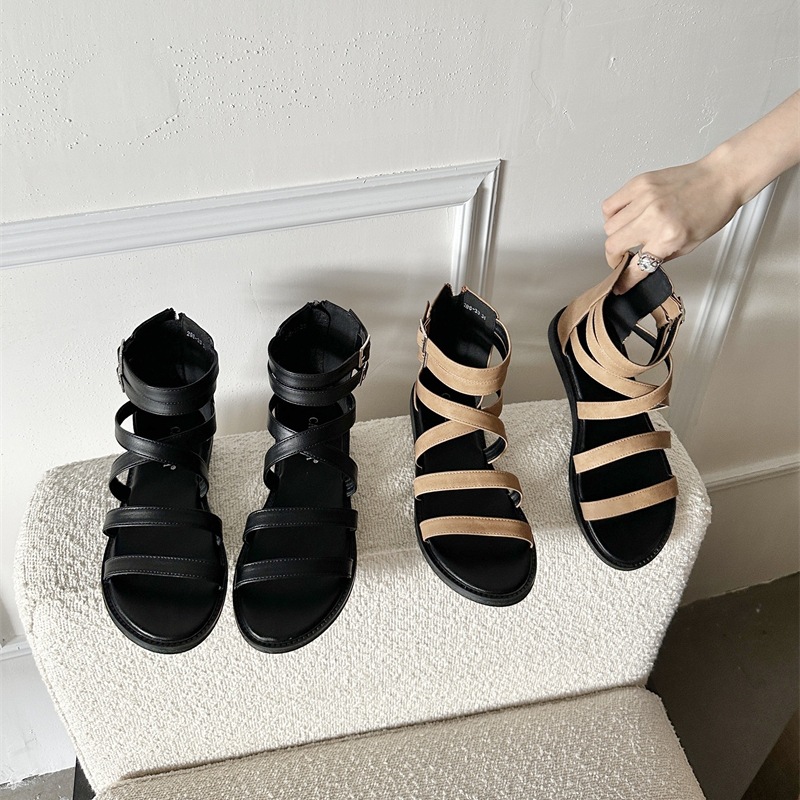 Black Wooden Heel High-Top Sandals