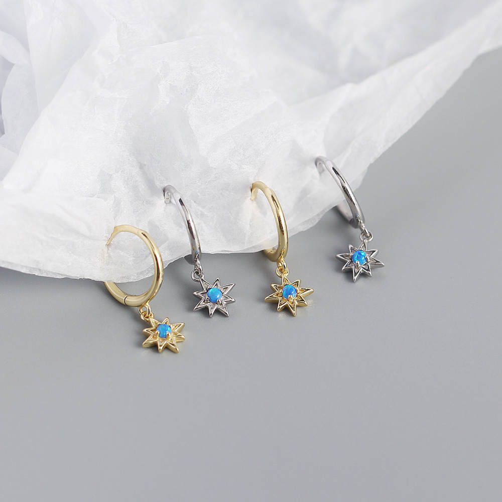 Star Pattern Yhe0343 S925 Silver Geometric Octagonal Star Opal Earrings Small Fresh Earrings