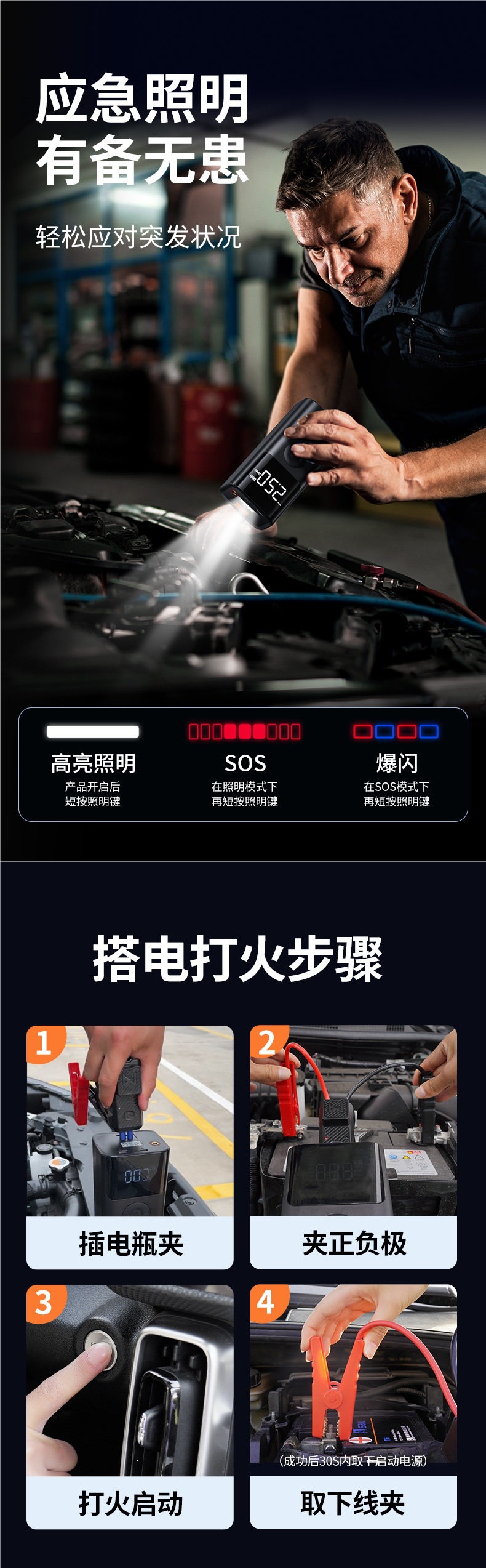 Buwei Car Emergency Jump Starter Power Bank with Integrated Car Air Pump and Backup Battery