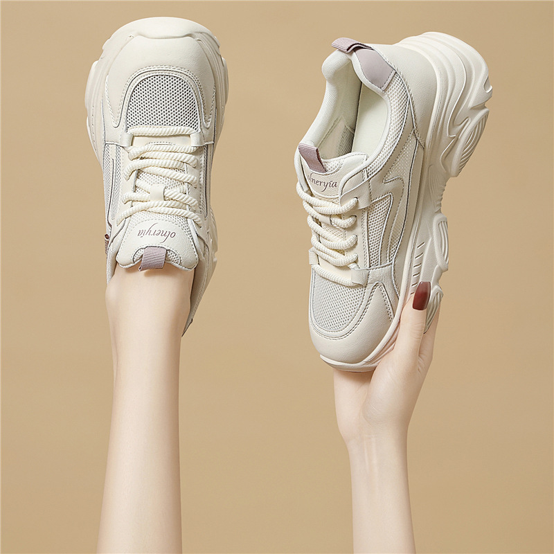 Giày sneaker nữ chunky đế dày lưới thoáng khí, tăng chiều cao nhẹ nhàng — 6148m trà sữa, 6148 mét tím