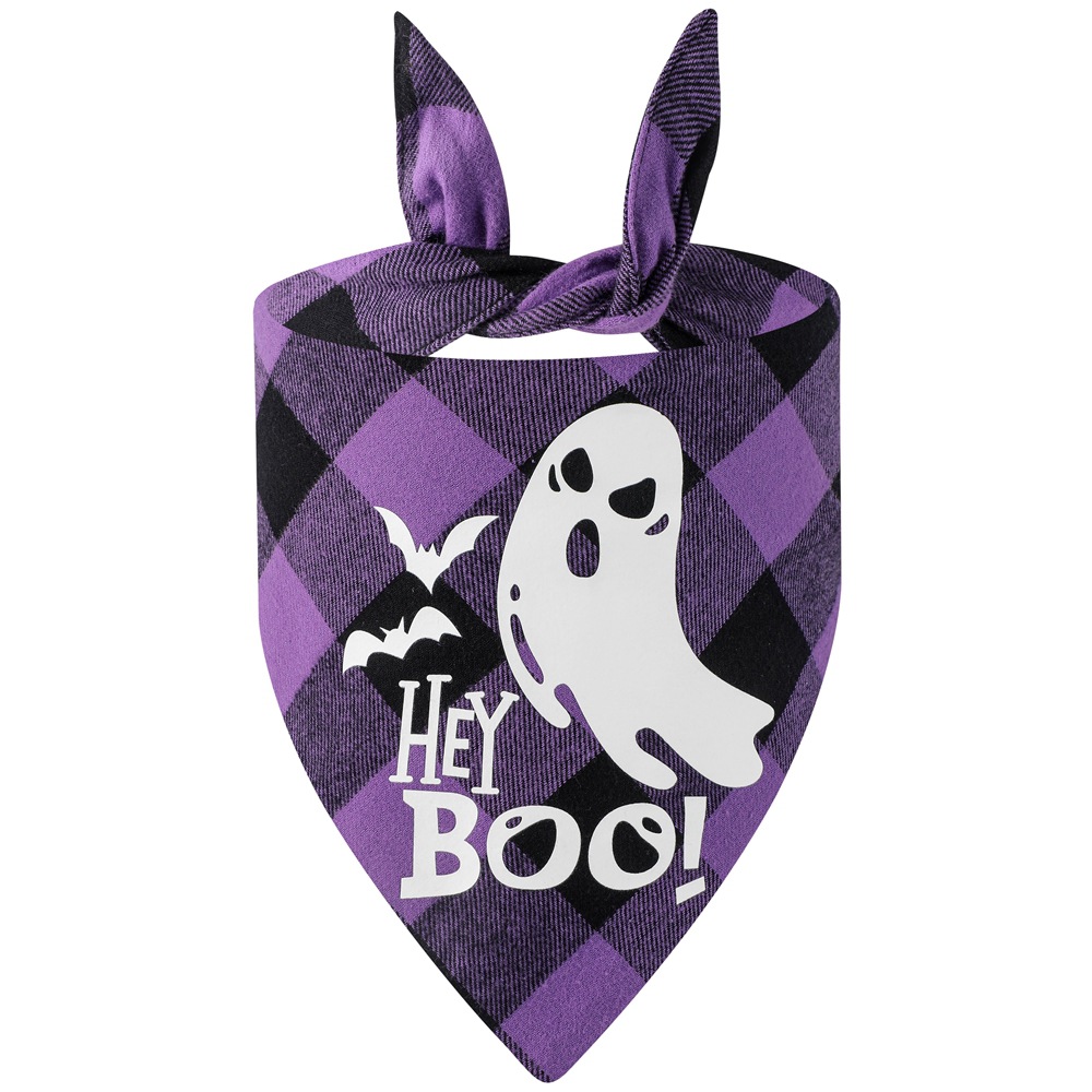 Transfronterizo nuevo algodón a cuadros Halloween mascota triángulo toalla perro saliva Toalla de Halloween PET babero fabricante
