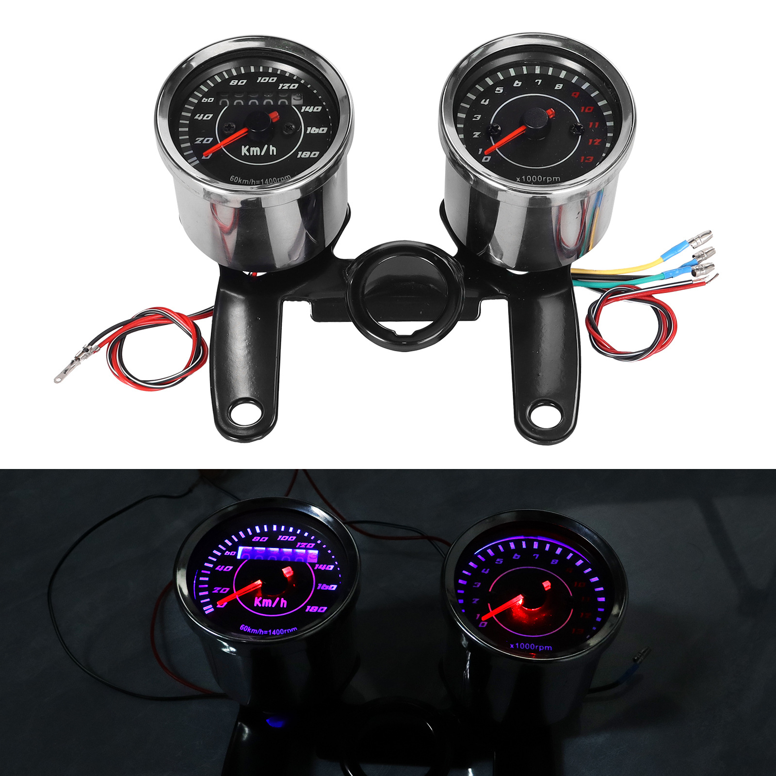 Supply of Vintage Motorcycle Small Instrument Panels with Dual Odometers/Modified Odometers/Tachometer Bracket Sets