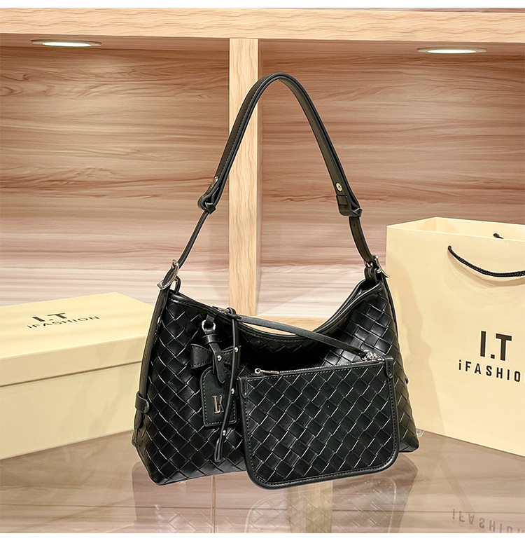 Túi tote nữ dệt vân cỡ lớn đi làm đeo vai — màu trắng ngà, màu đen, màu xám chi tiết 24