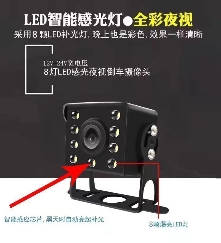 Reversing Camera for Trucks, Buses, Agricultural Vehicles, Tricycles, 12V/24V Trailers, Tractors, High-Definition Night Vision