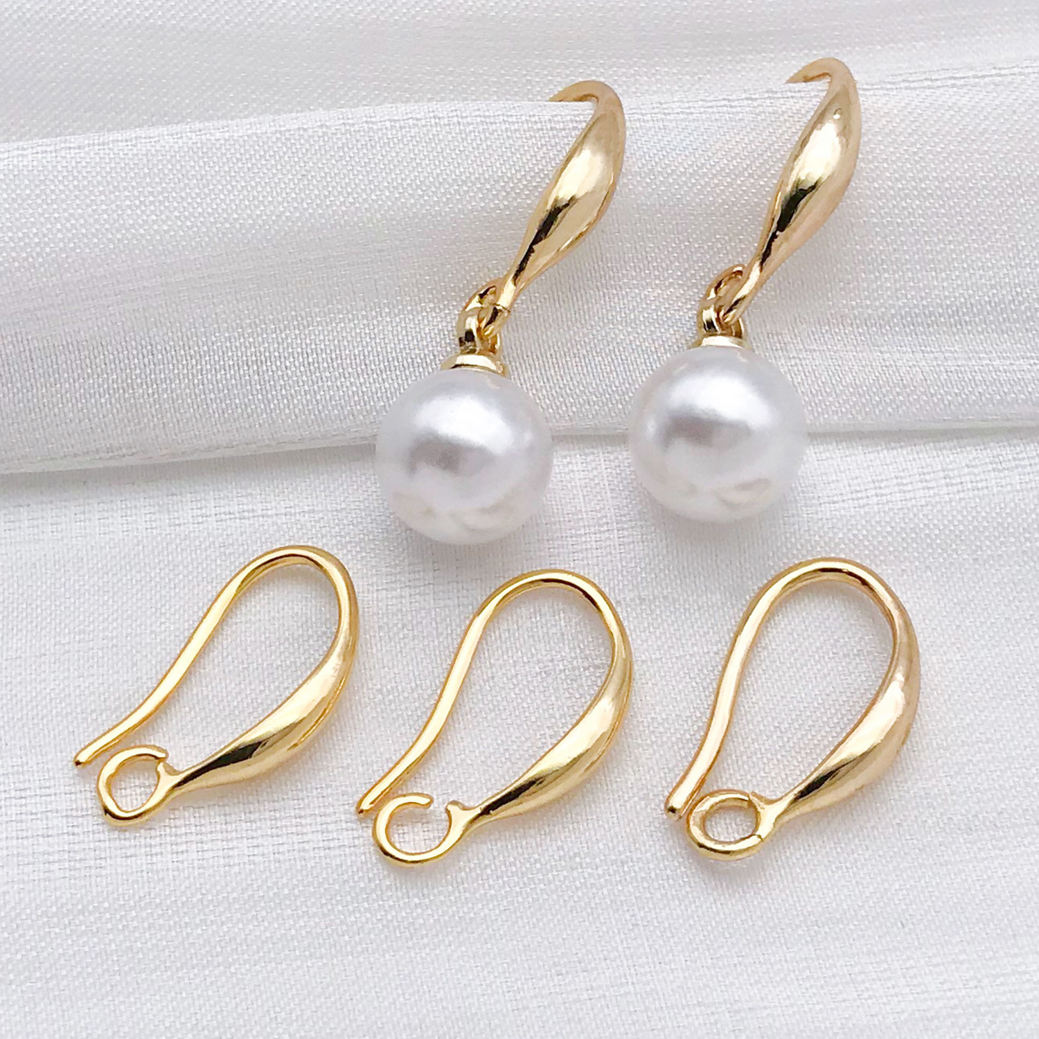 Diy earring accessories copper plated real gold color-preserving hao stone with beads large ear hook french hook engraved 925 ear needle material