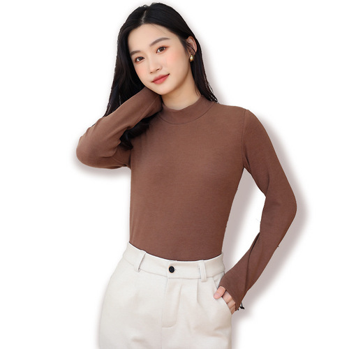 Autumn and winter new style half turtleneck women's German velvet bottoming shirt warm autumn cup top with chest pad bottoming underwear long sleeves