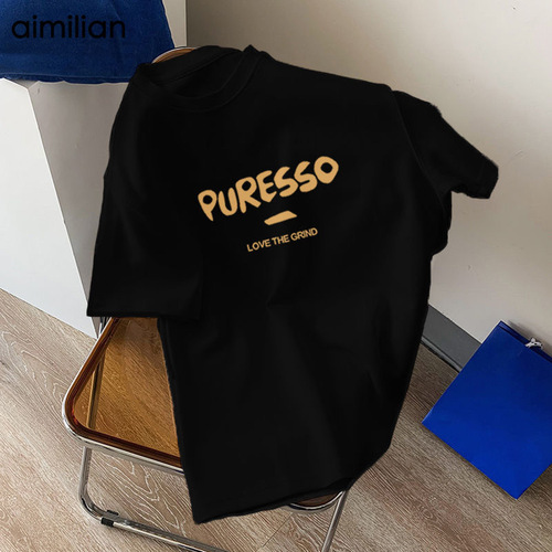 2025 Summer Round Neck Short Sleeve T-Shirt for Men Loose American Letter Print Top Instagram Trendy Print Half Sleeve