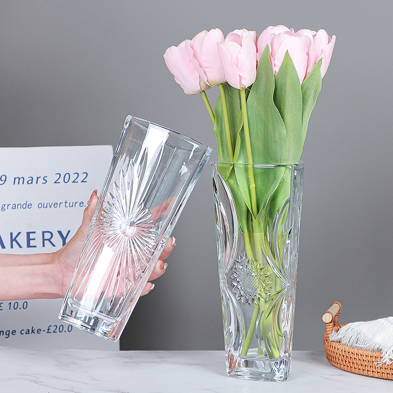 Chino retro simple florero de alta calidad suave transparente sala de estar arreglo de flores decoración creativa Internet celebridad florero de cristal